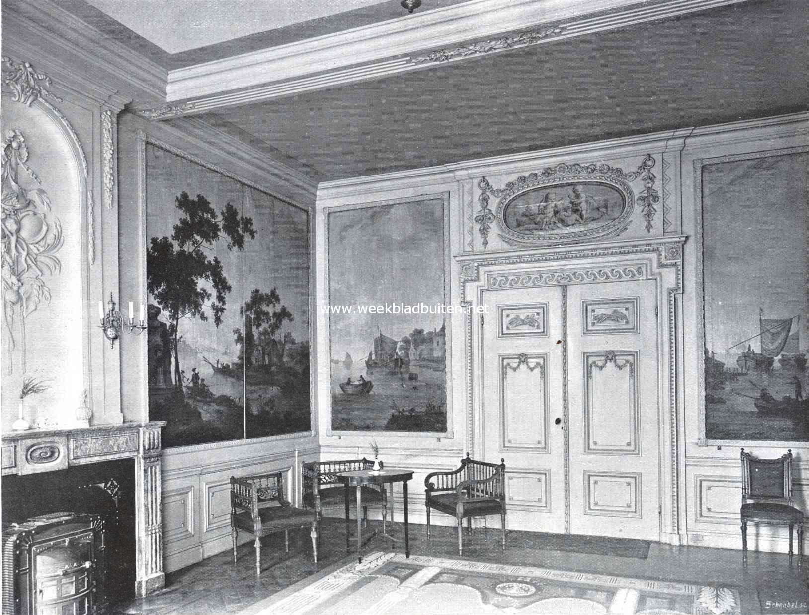 Kamerbetimmering en beschilderd behang te Leiden. De zaal in het perceel Hooigracht 48 te Leiden 1