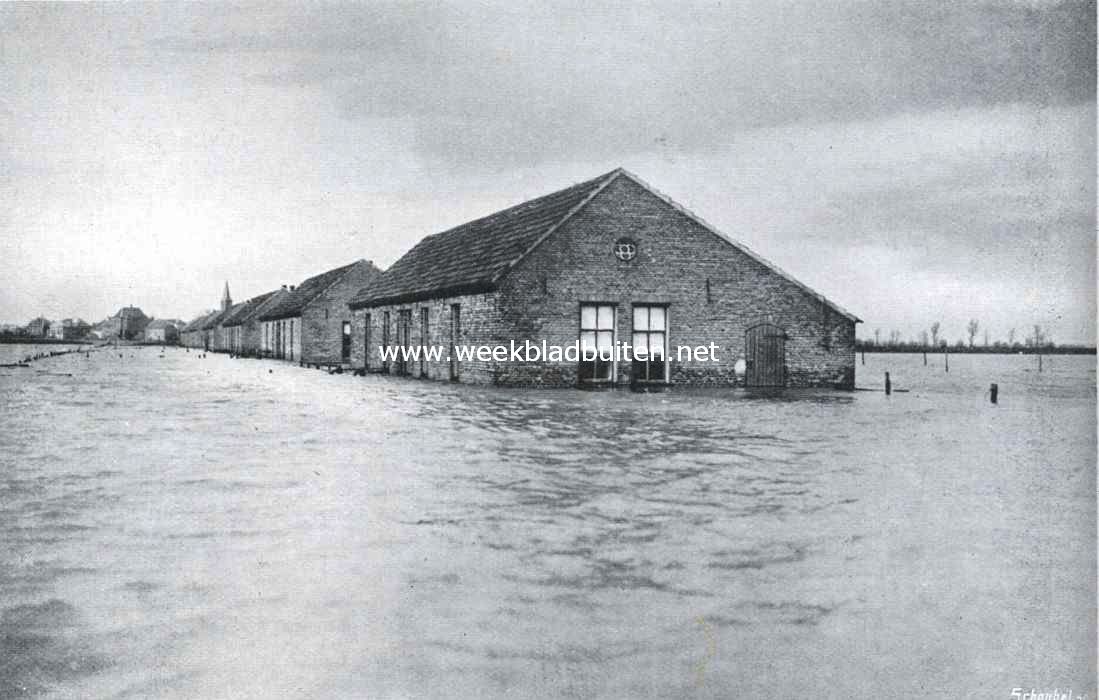 Huizen in het water te Spijck bij Lobith. En de vloed der wateren was op de aarde .