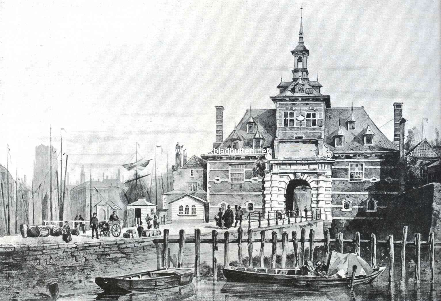 Sloopend herboren Nederland V. Rotterdam, de sloopersstad. (Slot.). De oude Hoofdpoort te Rotterdam uit 1643, gesloopt in 1856. Naar een teekening in het gemeente-archief te Rotterdam