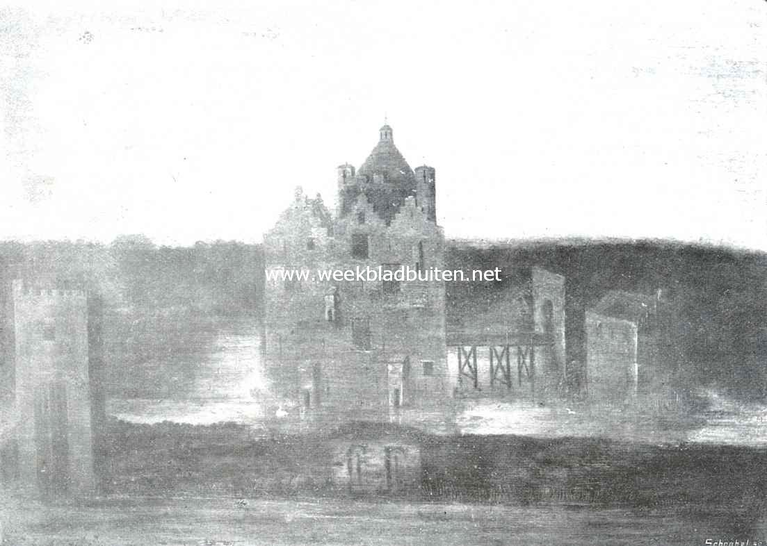 Het huis te Riviere omstreeks het jaar 1500. Naar de schilderij in het Museum te Schiedam