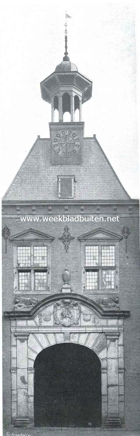 De Waterpoort te Gorinchem, gesloopt in 1893. Weder opgebouwd in den tuin van het Rijksmuseum te Amsterdam, bij de Hobbemastraat