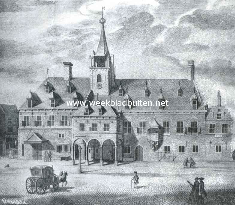 Sloopend herboren Nederland VI. De kleinere steden en het platteland van Zuid-Holland. (Slot). Het Raadhuis te Gorichem, gesloopt in 1857. Naar een koper-gravure door J.C. Philips