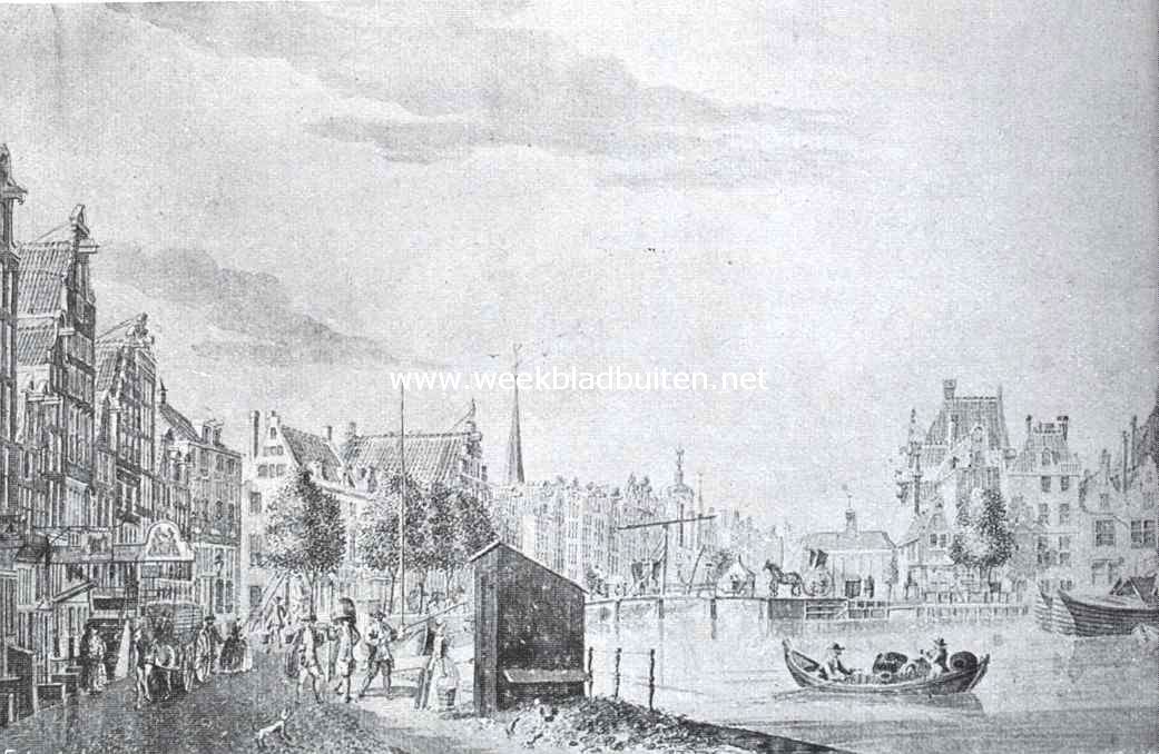 Het Rokin te Amsterdam III.Gezicht in de richting Langebrug en Beurs. (Naar eene O.-I. inktteekening van J. Schoute, 18e eeuw, Gemeente-atlas, Amsterdam