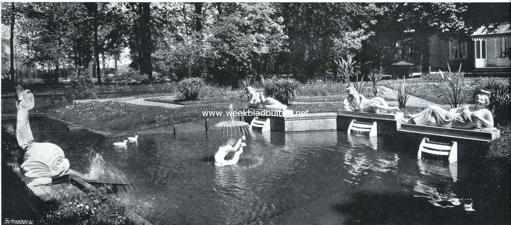 De oude waterwerken op het terras van het landgoed 