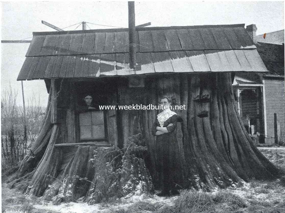 Een primitief woonhuis. Een herinnering aan den tijd der eerste kolonisten, bij Edgecomb (staat Washington in de Ver. Staten van Noord-Amerika)