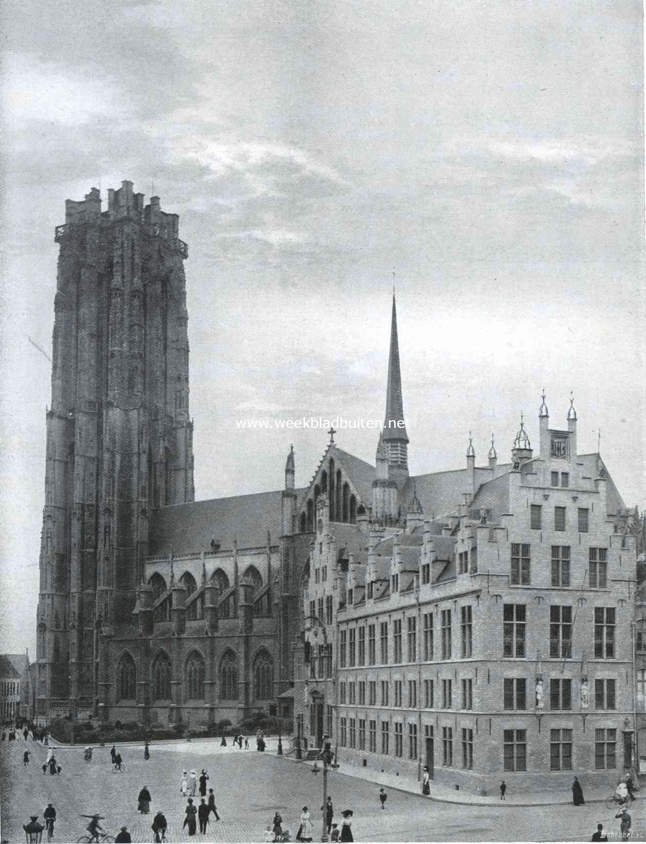 Mechelen. De St. Romboutskerk en het stadhuis vr den oorlog