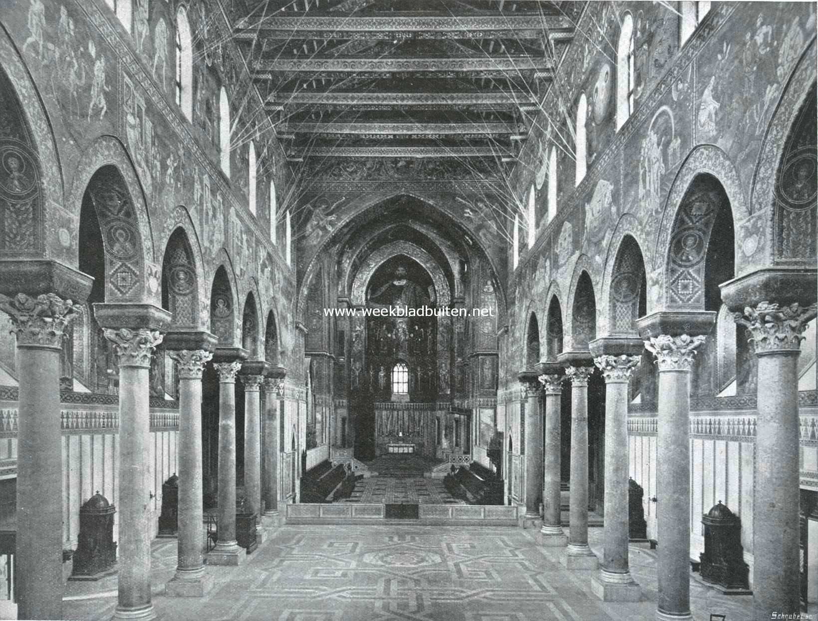 Palermo-Mon Reale. Het inwendige van de kathedraal te Monreale (XIIe eeuw)