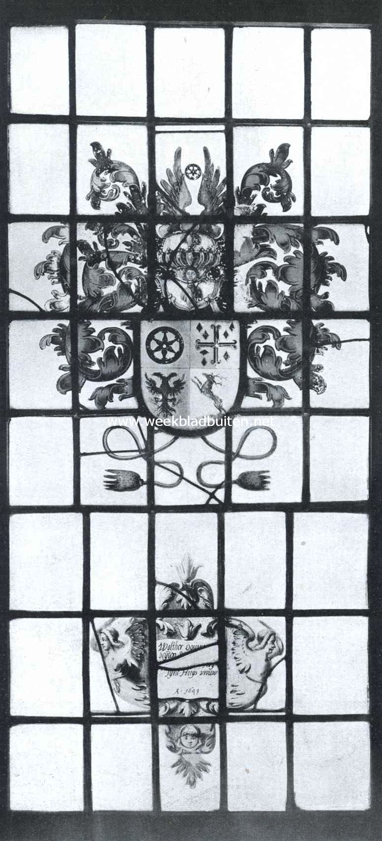 Het Spyker en het Huis te Brakel. De thans uit de hal van het kasteel verdwenen oude gebrandschilderde ramen. Raam, als de beide vorige, met wapen en cartouche, geheel gelijk en op dezelfde wijze bewerkt. Cartouche met opschrift: Wother Douw , beiden syne huysvrouw Ao 1649