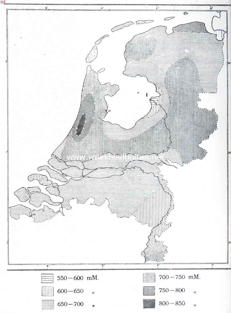 Over regen. Gemiddelde regenval voor verschillende streken van ons land over een geheel jaar. Uit Dr. Hartman's 