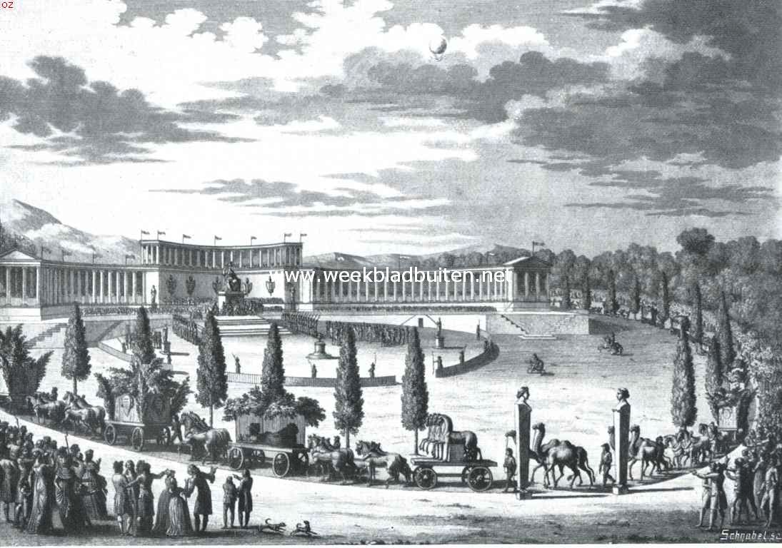 De lotgevallen van Hans en Parkie. De Ceylonsche olifanten van stadhouder Willem V. Optocht van de veroverde wilde dieren op het Champs de mars ter gelegenheid van het vrijheidsfeest te Parijs, 28 Juli 1798