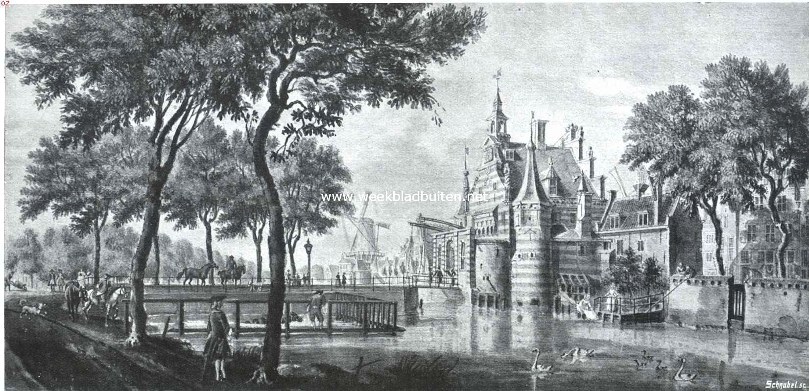 De Delftsche Poort te Rotterdam. De Oude Delftsche Poort, van den Singel gezien. Naar eene teekening van I. de Beyer, 1765, berustende op het Rotterdamsche Gemeentearchief