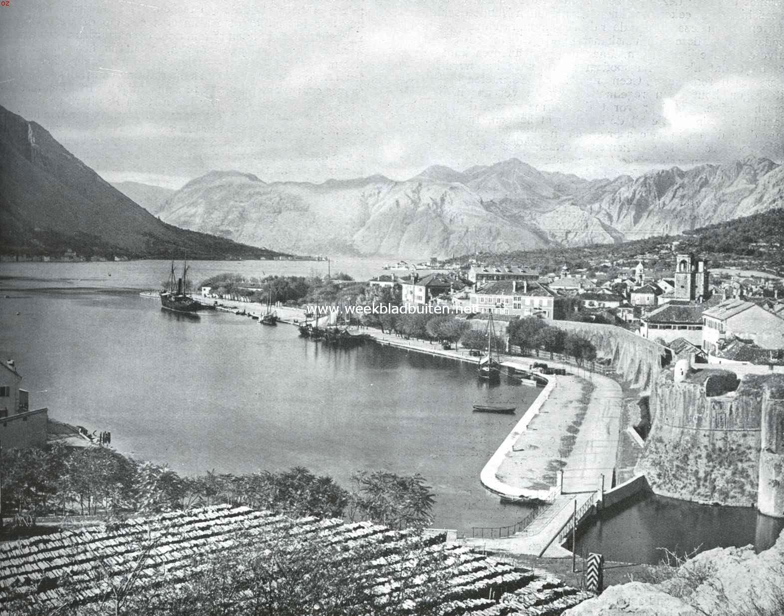 Italiaansche wensen. Op de grens van Dalmati en Montenegro: Cattaro met het begin van den weg naar Cettinje