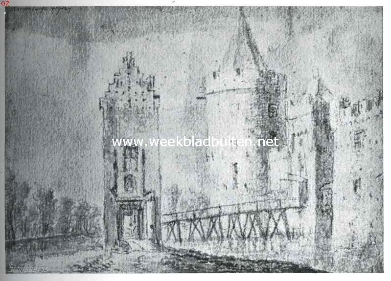 Verdwenen buitenplaatsen in de Vechtstreek. Cronenbrug in de middeleeuwen. Naar een teekening van A. Waterloo