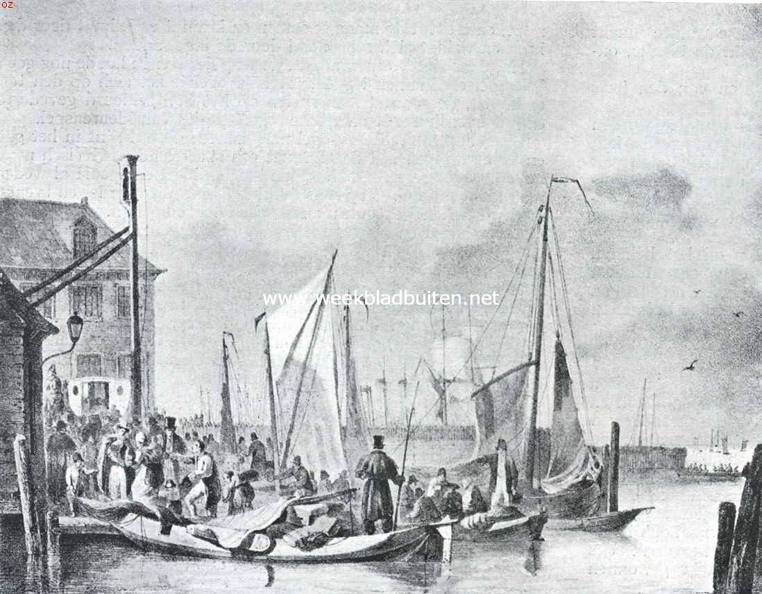 Overstroomingen in vroeger tijd. Aankomst van Noord-Hollandsche vluchtelingen te Amsterdam na de overstrooming op 5 Februari 1825. Naar een prent in het Rijksprentenkabinet