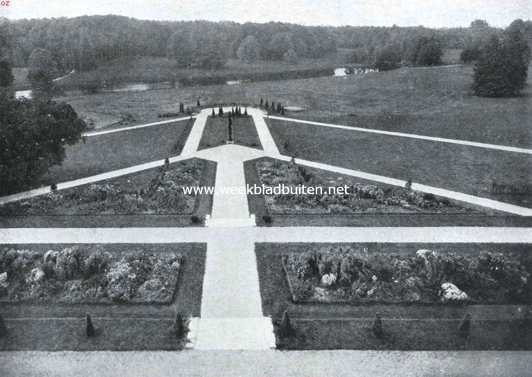 Ontwerp eener moderne schoonheidsleer voor den tuinaanleg. Onderdeel van een uitgestrekt park in den geest van het bij de afbeelding hierboven genoemde, aangelegd door den schrijver dezes. Gezicht van uit den slottoren