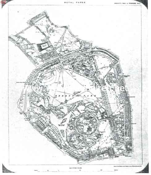 Ontwerp eener moderne schoonheidsleer voor den tuinaanleg. Plan van het Regents-park te Londen. Vergelijk met de vorige figuren de eenvoudige rangschikking van dit park, waarin de lijnen der wegen verdwijnen