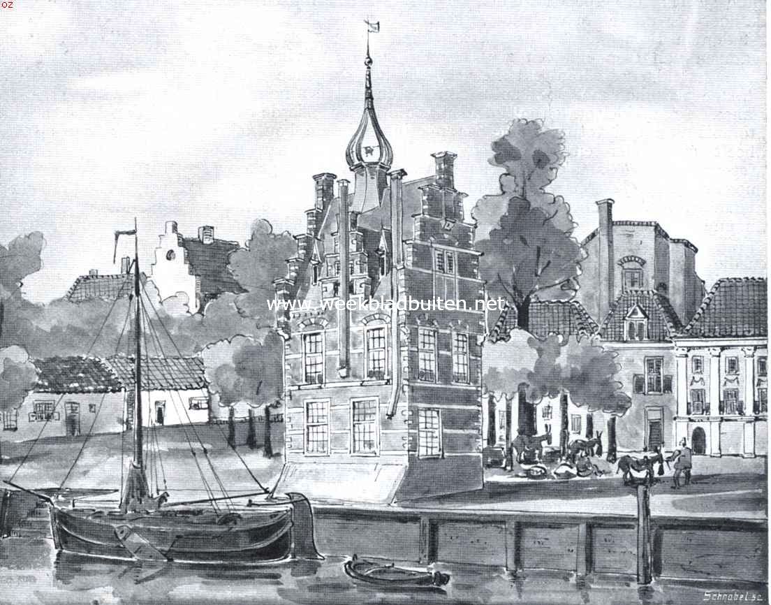 Oud-Kampen aan den Ijsselkant. Het voormalige Tolhuis. Toestand na de verbouwing van 1795. Naar een teekening van den schrijver, ontleend aan een teekening van J.J. Fels