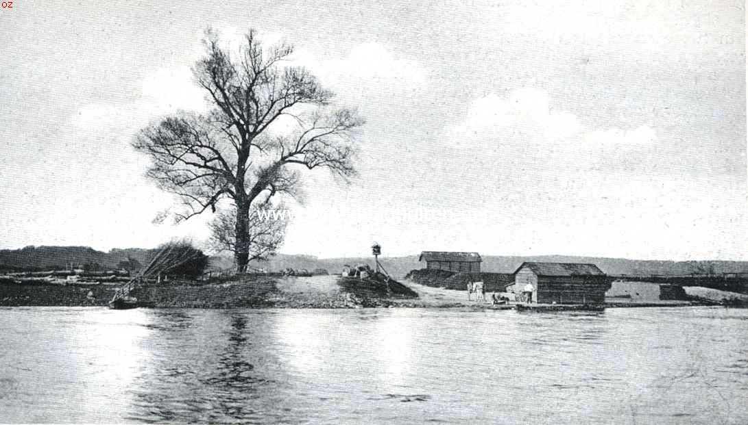 Als de kersen bloeien . Aan het veer van Eck en Wiel, het gezicht op de heuvels bij Amerongen