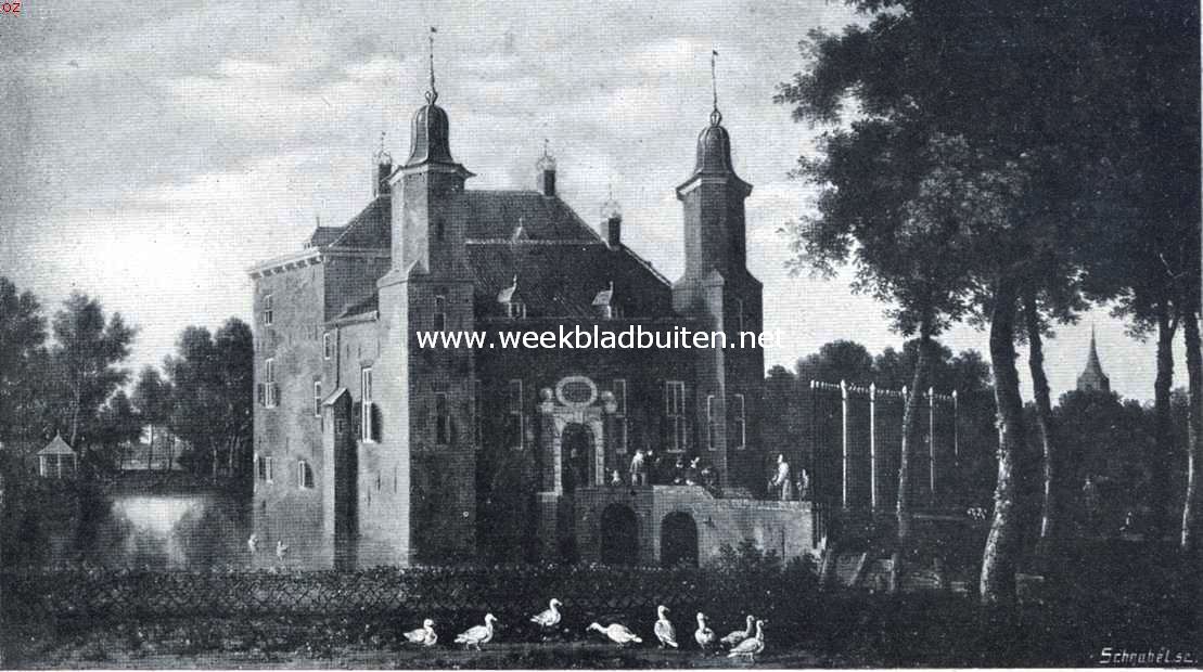 Het Huis te Linschoten. Na de verbouwing in de tweede helft der 17de eeuw. Naar de schilderij van een onbekenden meester