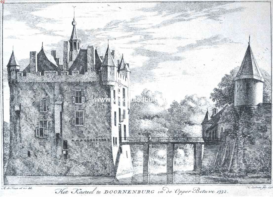Het kasteel Doornenburg in 1732. Naar een teekening van H. Spilman in het Rijksprentenkabinet