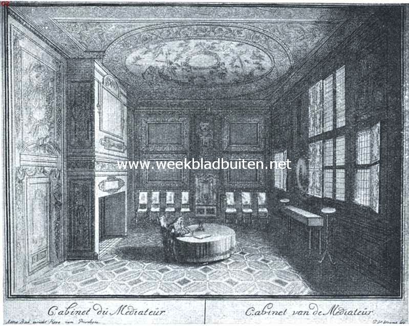 Het Huis ter Nieuwburg. Zalen in het Huis ter Nieuwburg tijdens de Vredesconferentie in 1697. Naar gravures van I. van Viane in het Rijksprentenkabinet 3