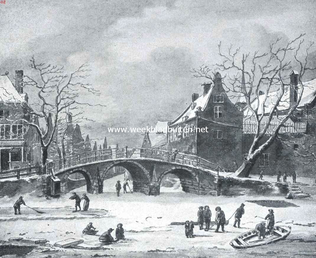 Baanvegers, in 't midden der zeventiende eeuw aan 't werk op het Spui hoek Nieuwezijds Voorburgwal. Naar een gekleurde teekening van G. Hulseboom, door Jan van Kessel