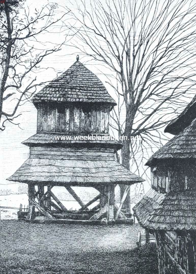 De architectuur in Polen. Klokketoren te Lonie, omstr. Van Przemysl (Zloczow)