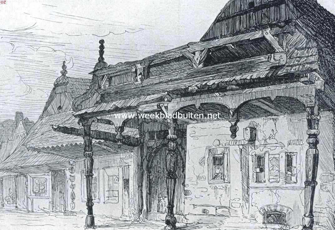 De architectuur in Polen. Houten huizen (thans afgebroken) te Muszyna (Podhale, Sacz)