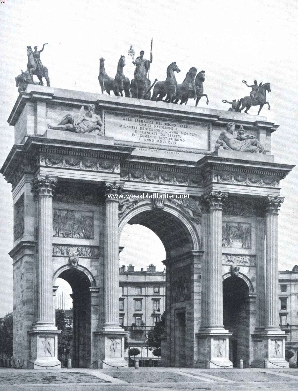 Triomfen en Triomfbogen. Triomfboog te Milaan, opgericht in 1807 ter verheerlijking van Napoleon