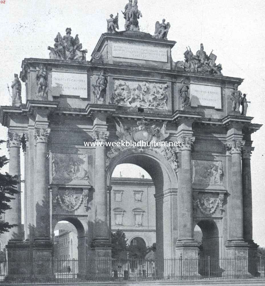 Triomfen en Triomfbogen. Triomfboog te Florence, opgericht voor Ferdinand I Di Medici, groothertog van Toscane, omstreeks 1600. Het beeldhouwwerk is van Giovanni da Bologna
