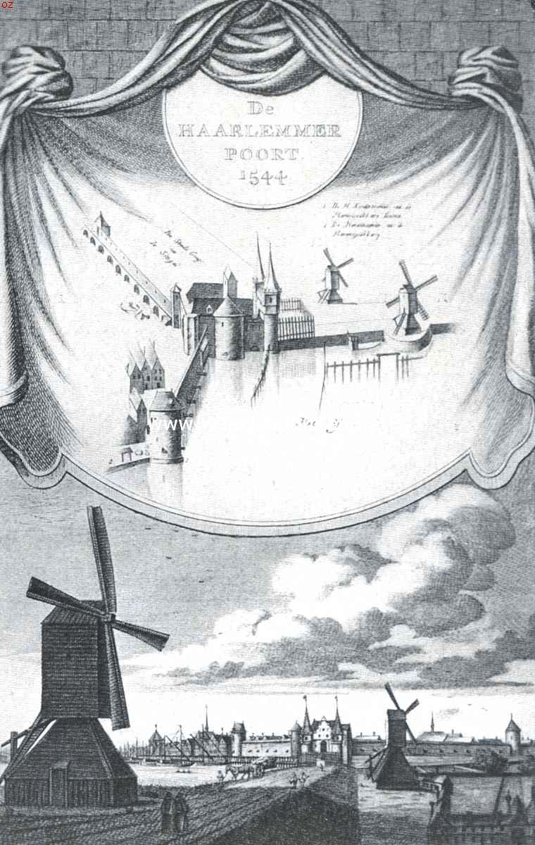 Amsterdamsche poorten. De Tweede Haarlemmerpoort, singel voor den Korten Nieuwendijk, omstreeks 1544. Naar de gravure uit Wagenaar