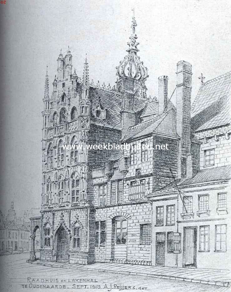 Het Raadhuis te Oudenaarde. Oostelijke zijgevel en hal