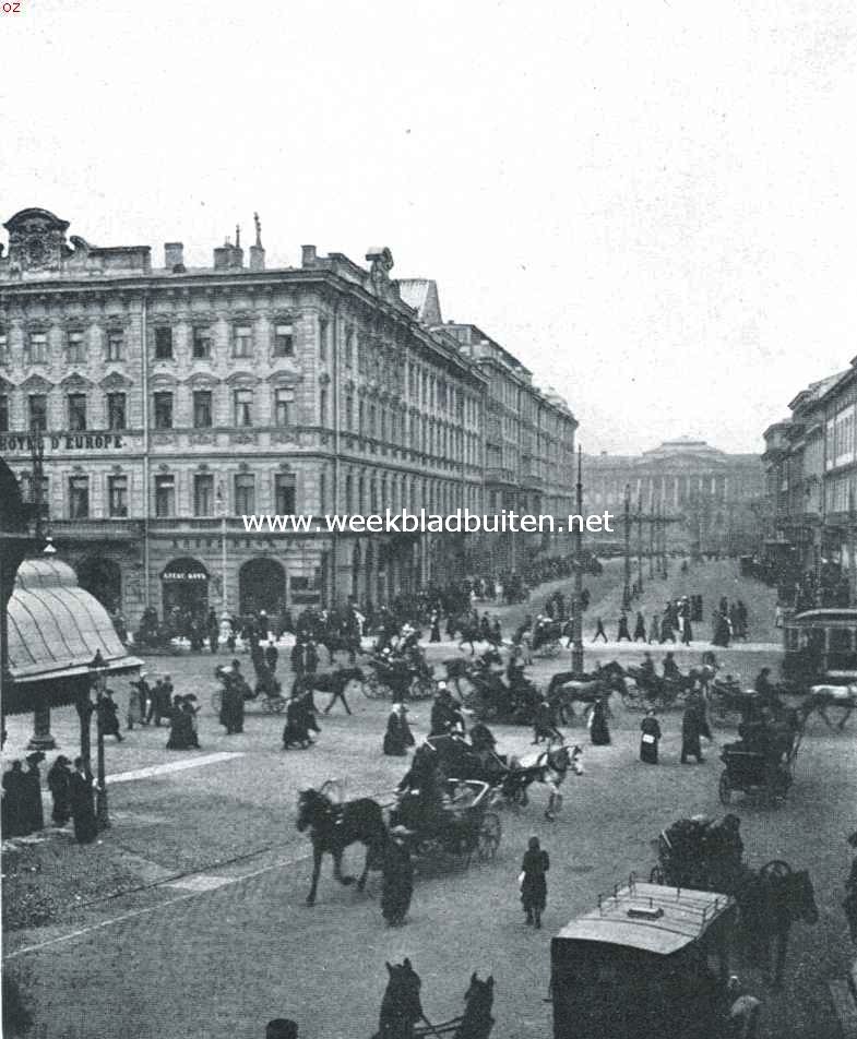 Het Newsky Prospect te Petrograd, de voornaamste straat van de Russische hoofdstad, die door de revolutie in de afgeloopen dagen zozeer de aandacht trok