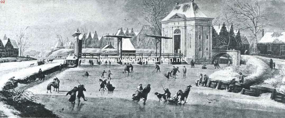 Amsterdamsche poorten. De Heiligewegpoort (Heerengracht hoek Koningsplein) in de zeventiende eeuw. Naar een aquarel van A. Numan naar Jan van Kessel in het Stedelijk Archief te Amsterdam