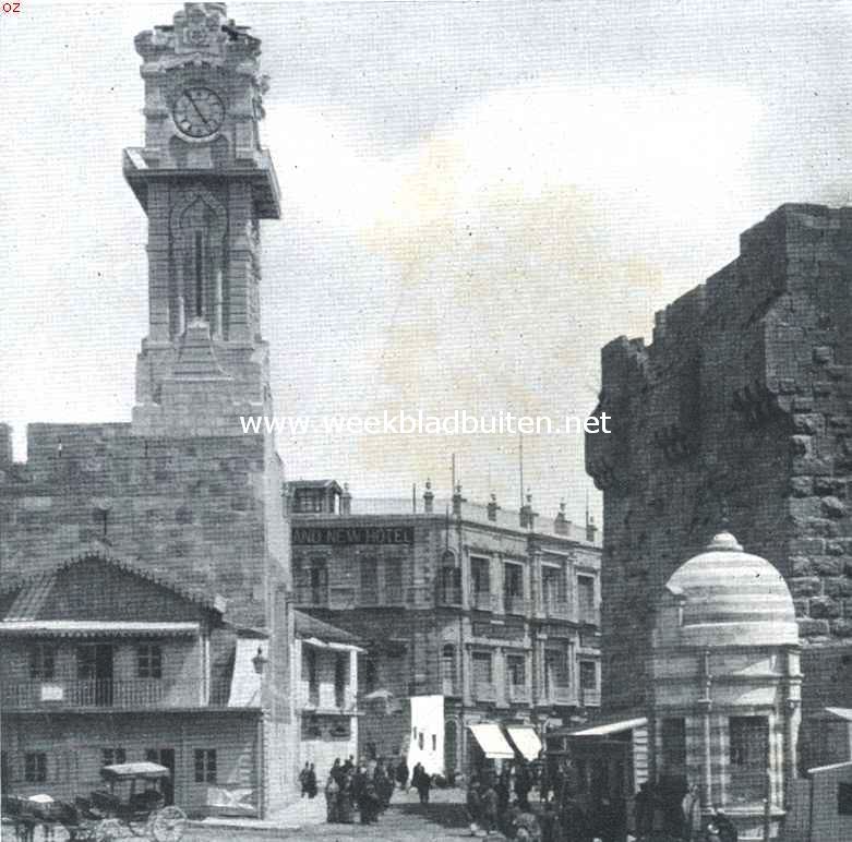Jeruzalem. Bij de Jaffa-poort. Rechts een hoektoren van El-Kaala, gebouwd op de grondslagen van het vroegere paleis van Herodes