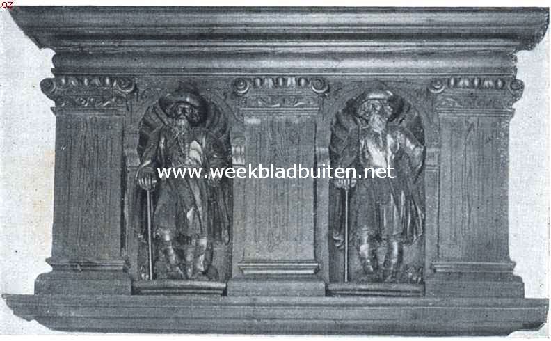 Het Hof van Sonoy. Beeldhouwwerk in hout uit de vestibule van het Huis van Achten
