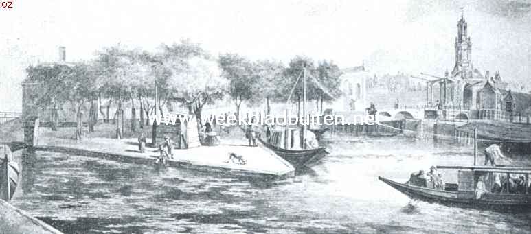 De trekschuit Amsterdam-Haarlem. De Haarlemmerpoort in 1664, bij het aankomen van de trekschuiten. Aquarel van G. van Nijmegen naar Jan van Kessel. (Atlas gemeente-archief, Amsterdam)