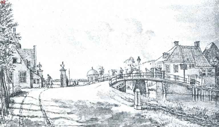 De trekschuit Amsterdam-Haarlem. De brug en de tol te Sloterdijk in 1816. O.I. - inktteekening van Gerrit Lamberts. (Atlas gemeente-archief, Amsterdam)