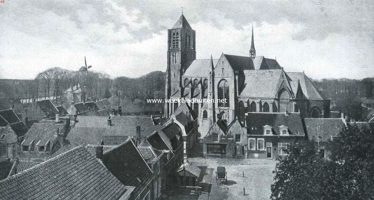 De stad Tholen. De Groote Markt. Op den achtergrond de Groote- of O.L. Vrouwekerk