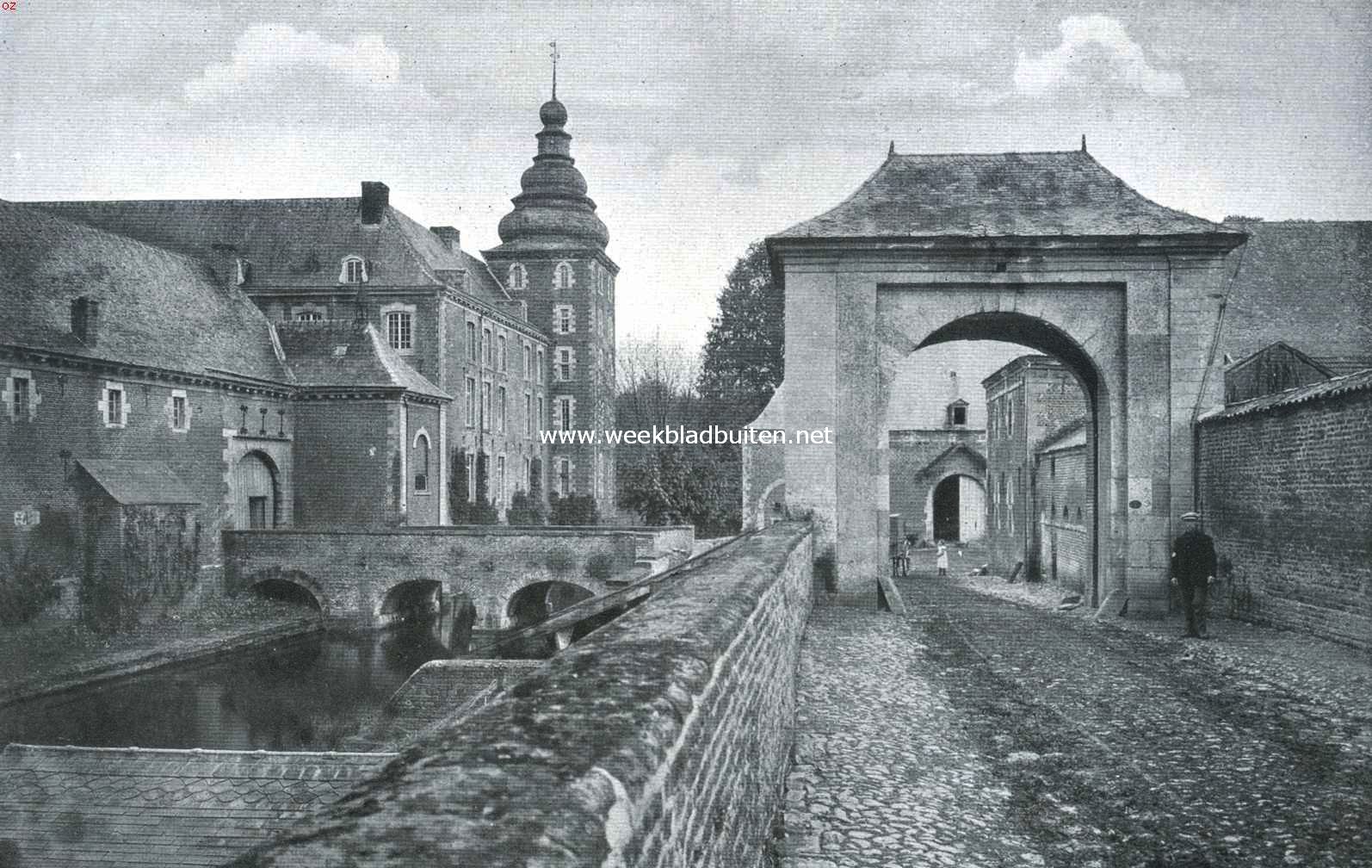 Het kasteel Nieuwburg te Gulpen. Westzijde met poort