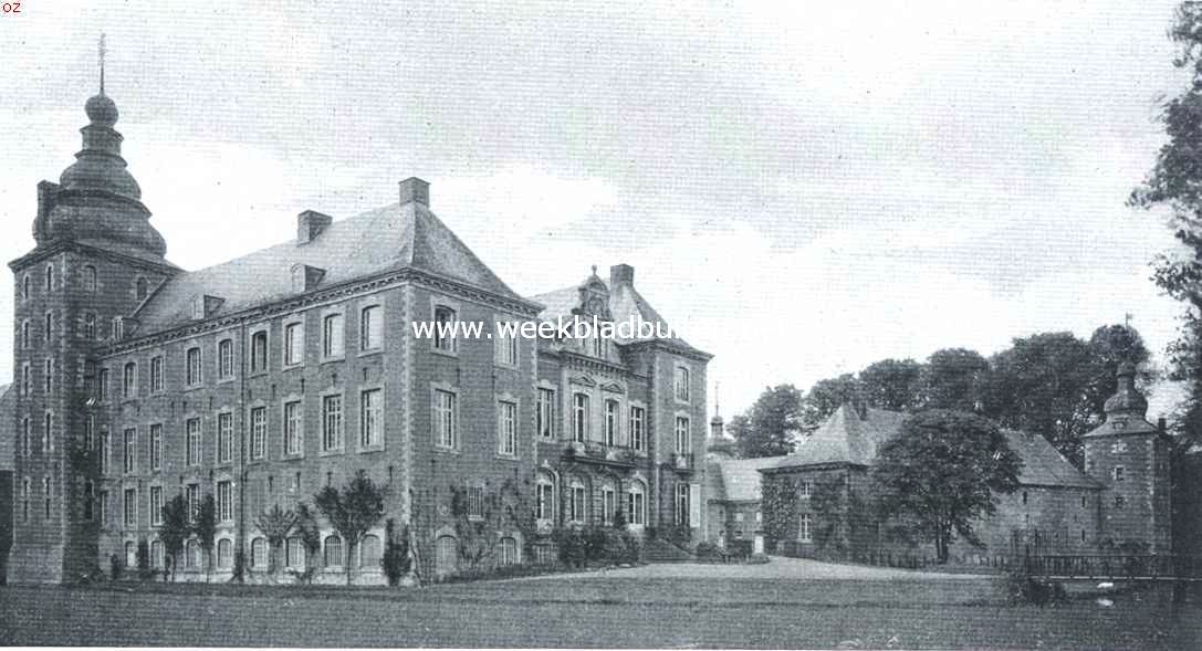 Het kasteel Nieuwburg te Gulpen. Van het Noorden gezien. Rechts: aanbouw 19e eeuw