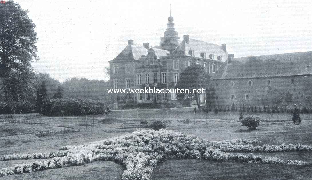Het kasteel Nieuwburg te Gulpen. Zuid-oostzijde, met de tuinen