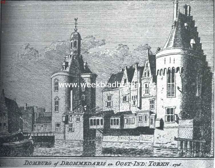 Gebouwen der O.-I. Compagnie. De Engelsche of Oost-Indische Torem (rechts), waar de Kamer Enkhuizen der O.-I. Compagnie van 1602-1630 haar zetel had