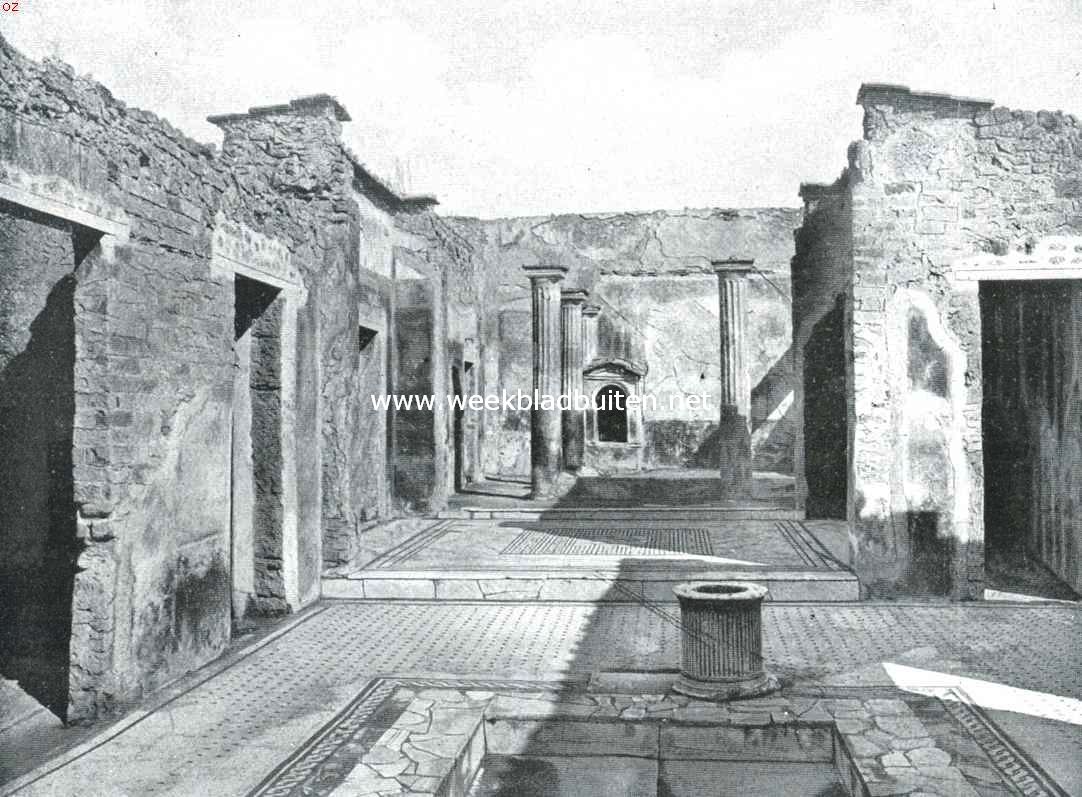 Het Romeinsche huis. (afb. 6.). Gezicht van impluvium door tablinum naar peristylium. Huis 