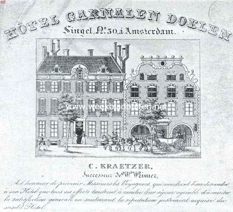 De Handboogsdoelen als hotel, omstreeks 1830. Naar een gravure op een adreskaart