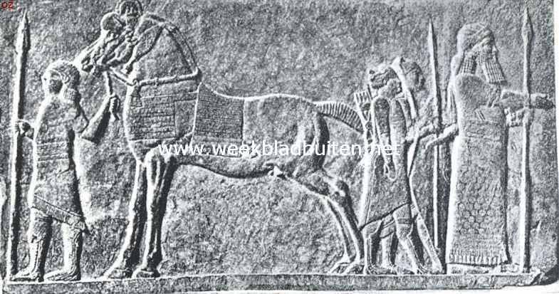 Assyrisch relief van het paleis te Nineve. Paard en dienaar