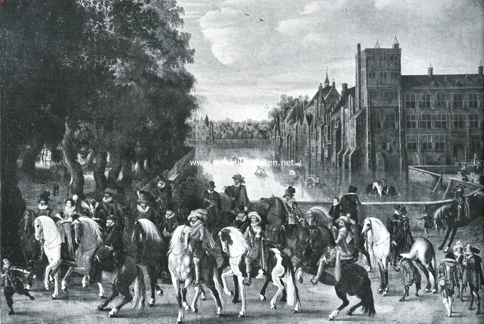 Het paard in de beeldende kunst. De Oranjevorsten op het Buitenhof (ongeveer 1625-1630). Naar de schilderij van Paulus Hillegaert in het Mauritshuis te 's-Gravenhage