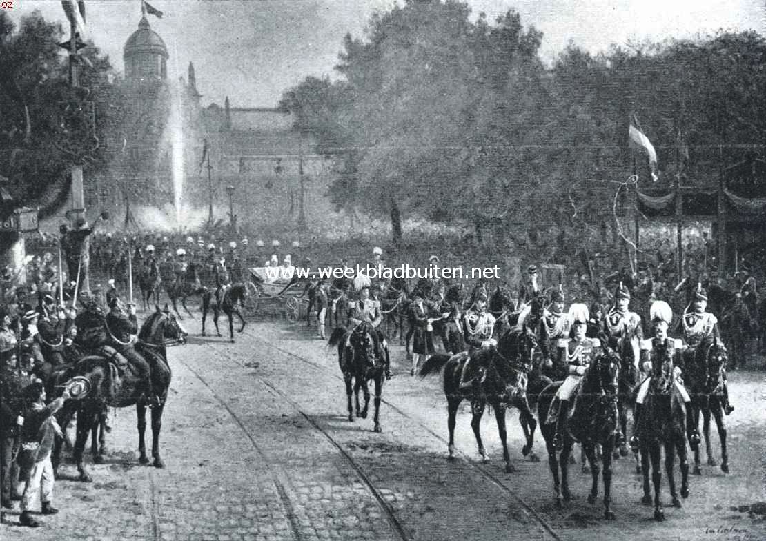 Het paard in de beeldende kunst. De intocht van koningin Wilhelmina te Amsterdam (1898). Naar de schilderij van O. Eerelman in het Rijskmuseum