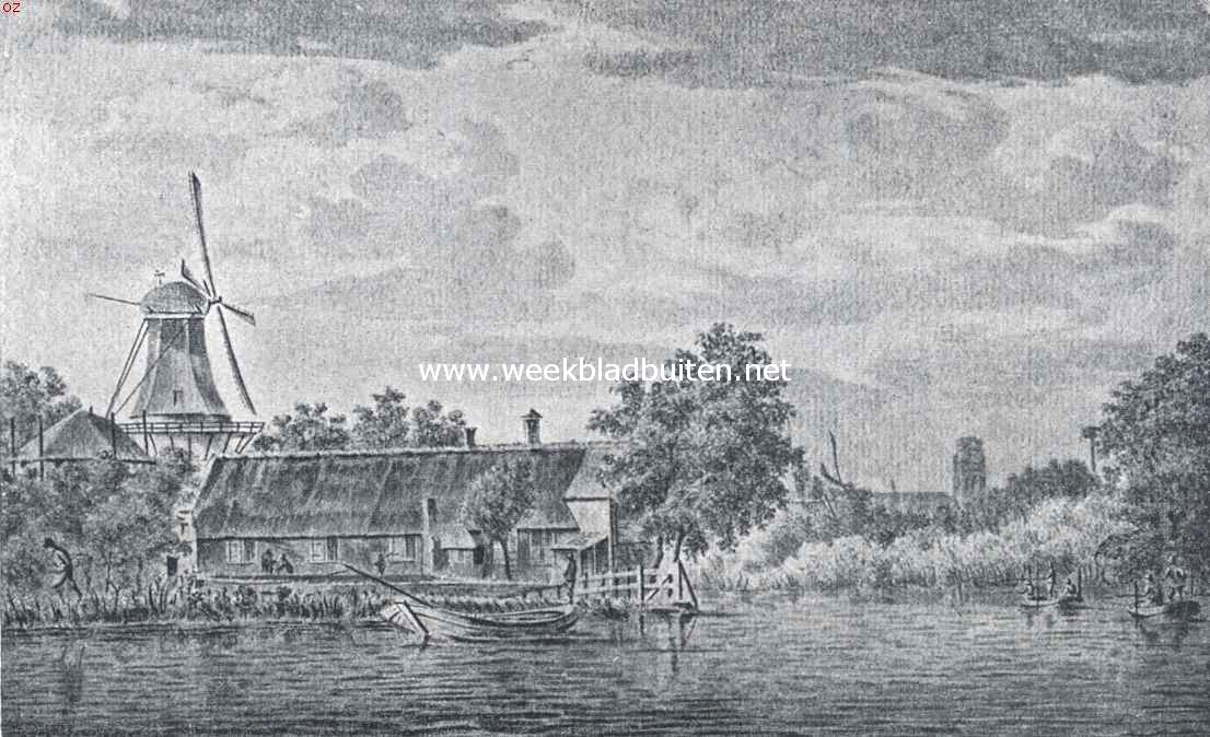 De Rotte en haar omgeving. Gezicht uit het Zwaneneiland, tegenover Crooswijk, op de Rotte, welker omgeving hier thans alle landelijkheid heeft verloren. Naar een teekening van C. de Grient, Ao. 1757, berustende op het gemeentearchief te Rotterdam