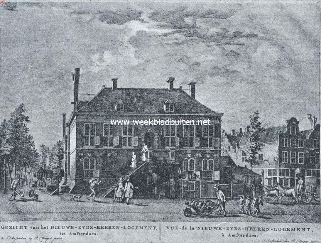Het West-Indisch Huis te Amsterdam. Het oude West-Indische Huis op de Heerenmarkt gebouwd in 1617 als Vleeschhal, van 1623-1647 zetel der West-Indische Compagnie en in 1657 ingericht tot logement, bekend als het Nieuwezijds Heerenlogement. Uit den atlas Fouquet